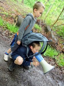 Kids using the megaphone