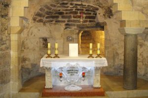 Altar in the crypt of the Basilica of the Annunciation